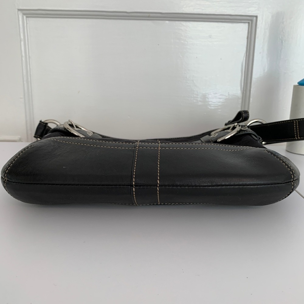 Vintage Coach Black Monogram Canvas Soho Duffle Shoulder Bag Silver Buckles - Picture 12 of 16